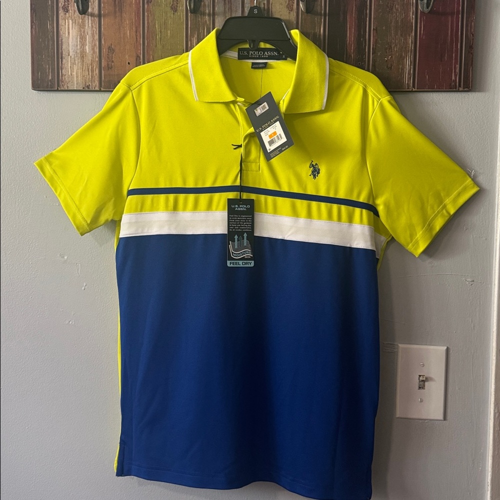 U.S. POLO ASSN. Short Sleeve Color-Block Performance Polo Electric Lime